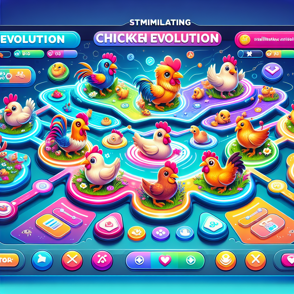 A vibrant chicken evolution app interface